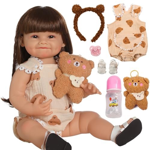 Bebe Reborn Boneca Silicone Menina Sorriso Urso 55cm VNX 1
