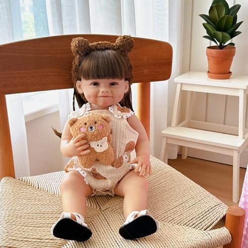 Bebe Reborn Boneca Silicone Menina Sorriso Urso 55cm VNX 2