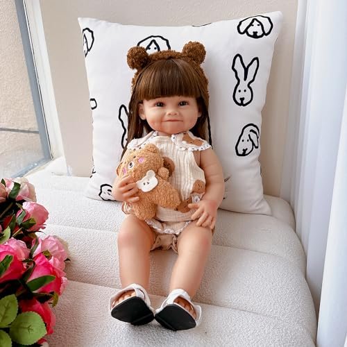 Bebe Reborn Boneca Silicone Menina Sorriso Urso 55cm VNX 3