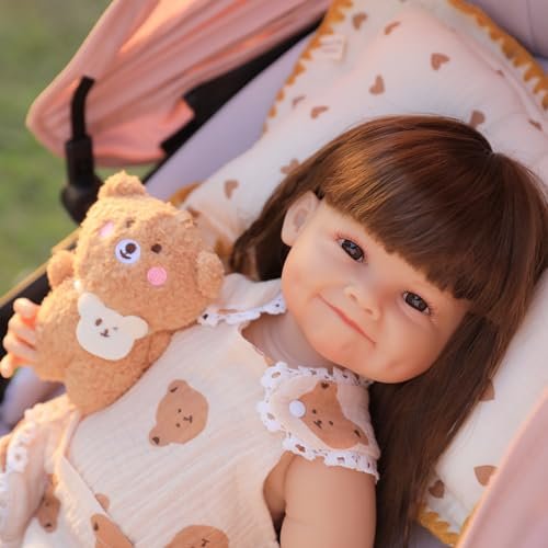 Bebe Reborn Boneca Silicone Menina Sorriso Urso 55cm VNX 4