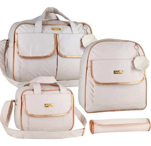 Kit Bolsa Bebe Mala Maternidade Impermeavel Multifuncional Bege 4