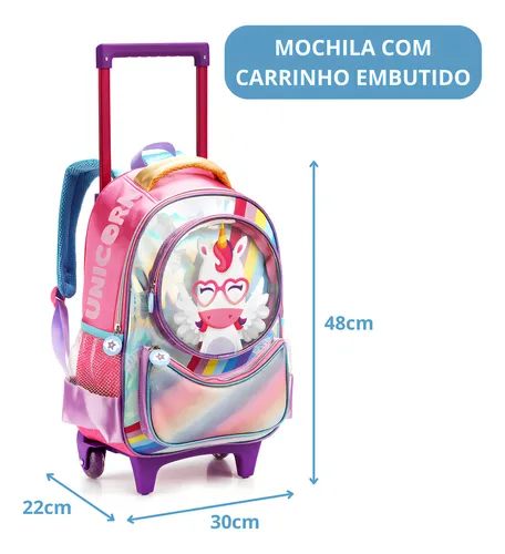Mochila Escolar Infantil Com Rodinhas Unicornio Da Denlex 2