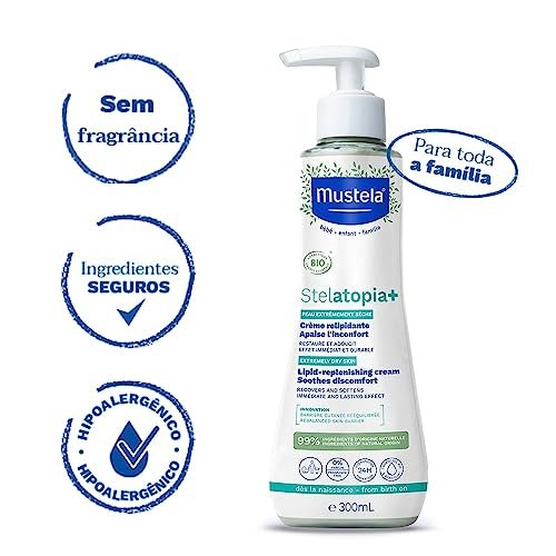 Mustela Stelatopia Hidratante Relipidante Antiprurido 300 Ml Creme Stelatopia Sem Perfume Para Peles Atopicas E Ressecadas Para Bebes Criancas E Adultos Stelatopia