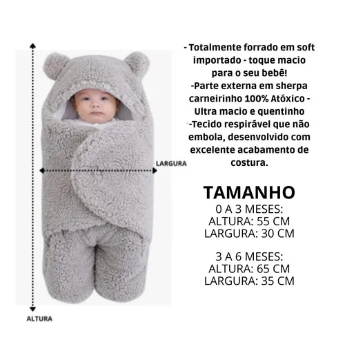 Saco De Dormir Bebe Enroladinho Confortavel Inverno Ursinho 4