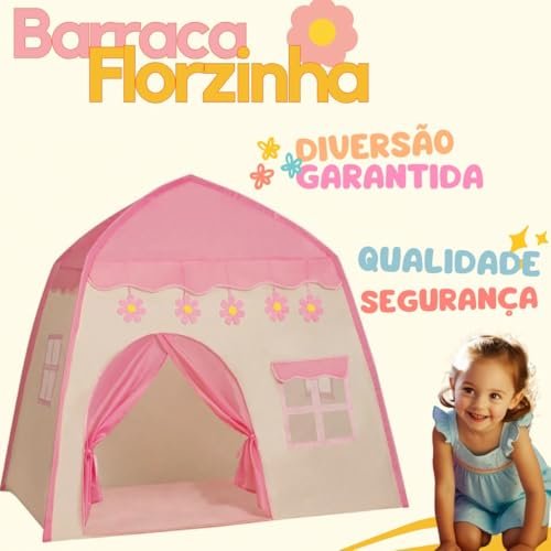 Barraca Iantil Toca Castelinho Rosa Menina Cabana Cor Flores Tenda 1