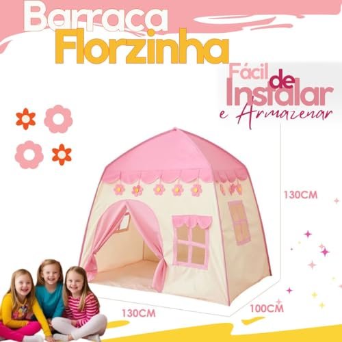 Barraca Iantil Toca Castelinho Rosa Menina Cabana Cor Flores Tenda 3