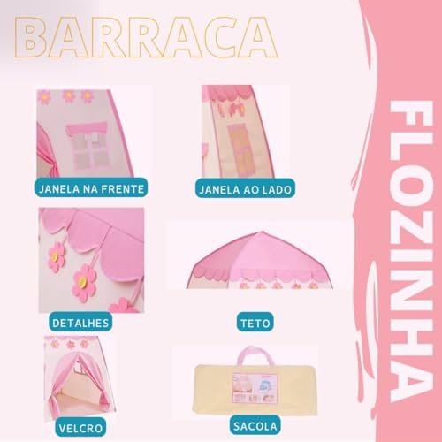 Barraca Iantil Toca Castelinho Rosa Menina Cabana Cor Flores Tenda 5