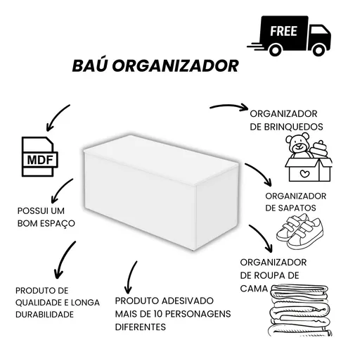 Bau Infantil Organizador De Brinquedos Personagem Mdf Branco 2