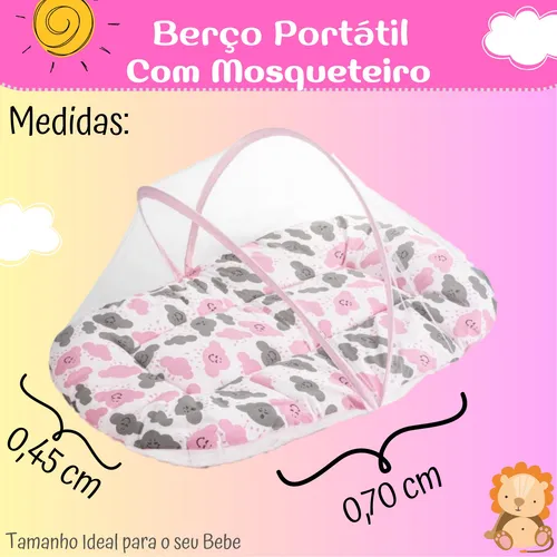 Berco Portatil Com Mosqueteiro Para Bebe Colchonete 3