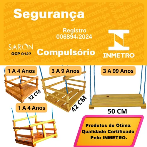 Cadeirinha De Balanco Infantil Madeira Corda Em Nylon 12 Mts 2