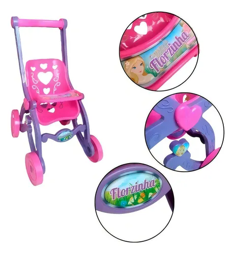 Carrinho Boneca Baby Car Princesas Florzinha Brinquemix 2