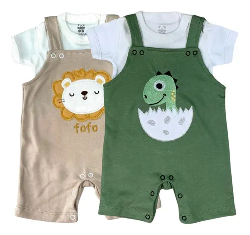 Conjunto Jardineira Macacao Curto Leao Body Curto Mostarda 1
