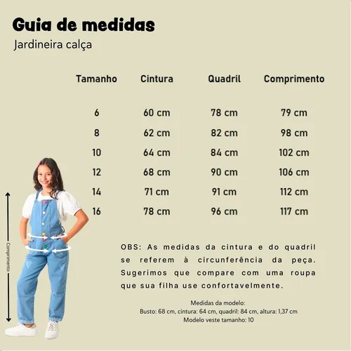 Jardineira Macacao Comprida Jeans Feminina Infantil Caracoleza 2