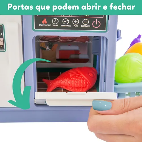 Kit ATENTU Mini Cozinha De Brinquedo Cor Azul Infantil Completa Solta Agua E Som 2