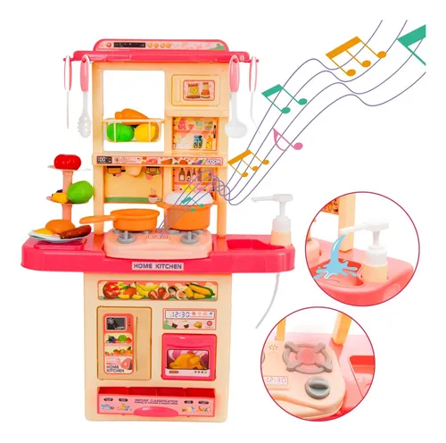 TENTU Kit Cozinha De Brinquedo Completa Infantil Cor Rosa 1