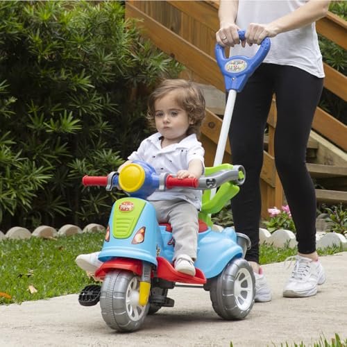 Triciclo Passeio Infantil Com Empurrador Avespa Azul Maral Colorido 1