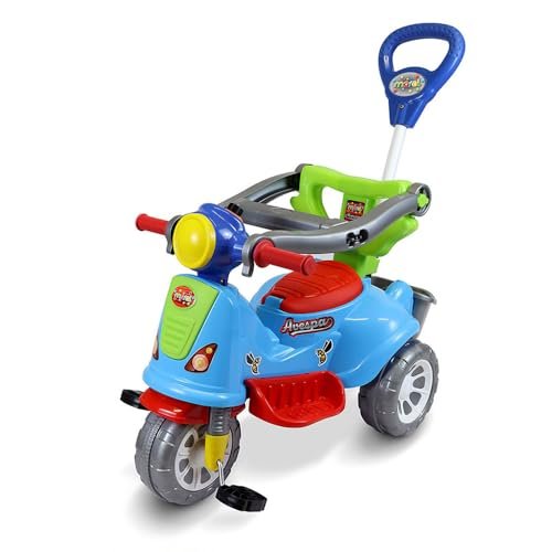 Triciclo Passeio Infantil Com Empurrador Avespa Azul Maral Colorido 3